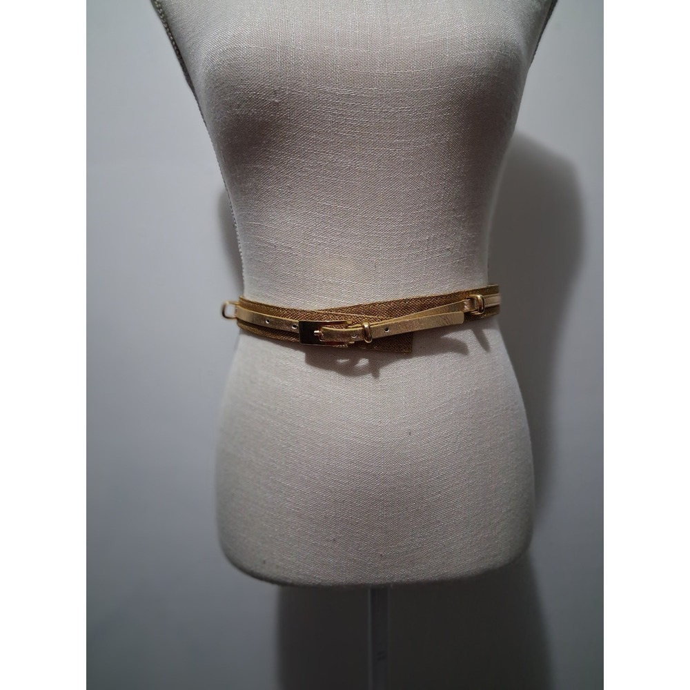Streets Ahead Womens Gold Metallic Leather Layered Skinny Belt Made in USA